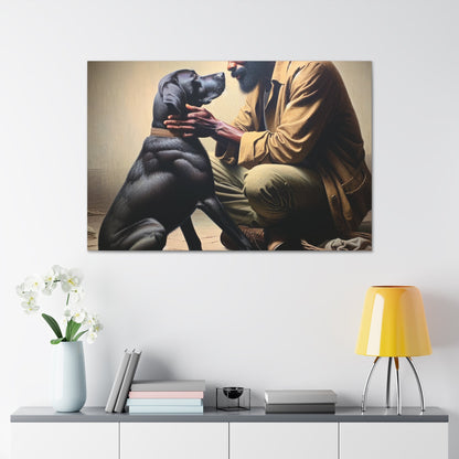 "Man's Best Friend Bonding" or "Gentle Connection: Man and Dog" - Canvas - Authentic4Us