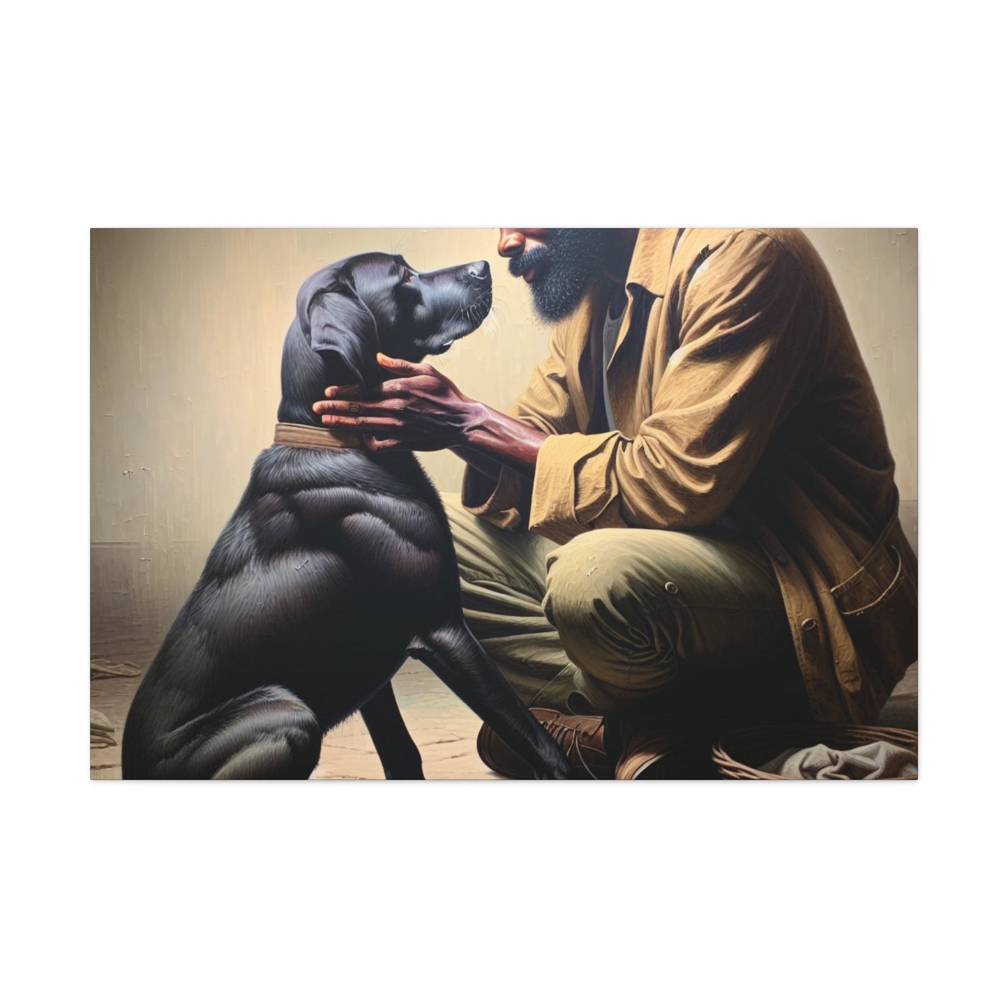 "Man's Best Friend Bonding" or "Gentle Connection: Man and Dog" - Canvas - Authentic4Us