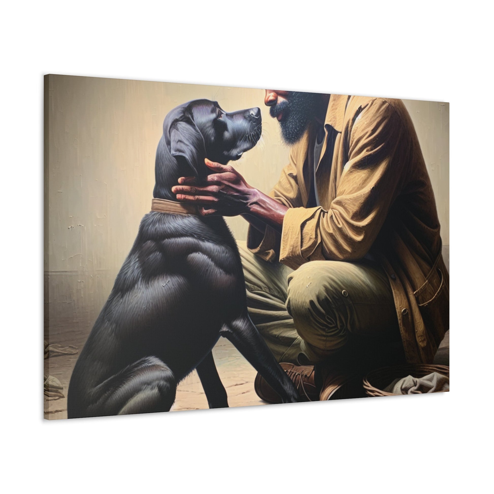 "Man's Best Friend Bonding" or "Gentle Connection: Man and Dog" - Canvas - Authentic4Us