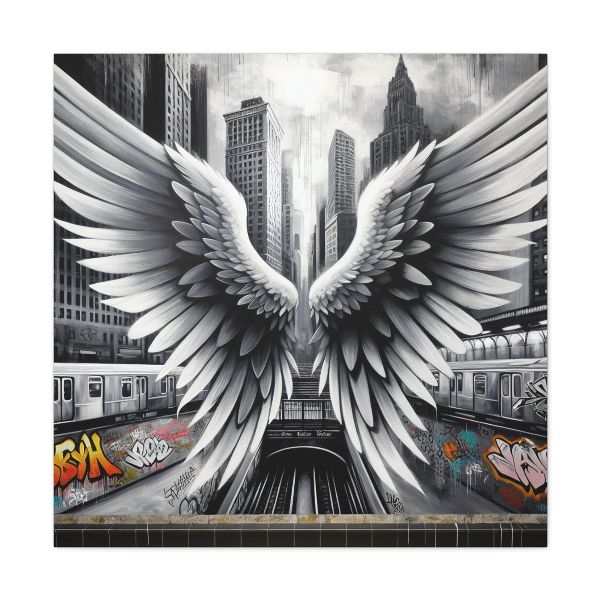 "Mystical Wings in Urban Chaos" - Canvas - Authentic4Us