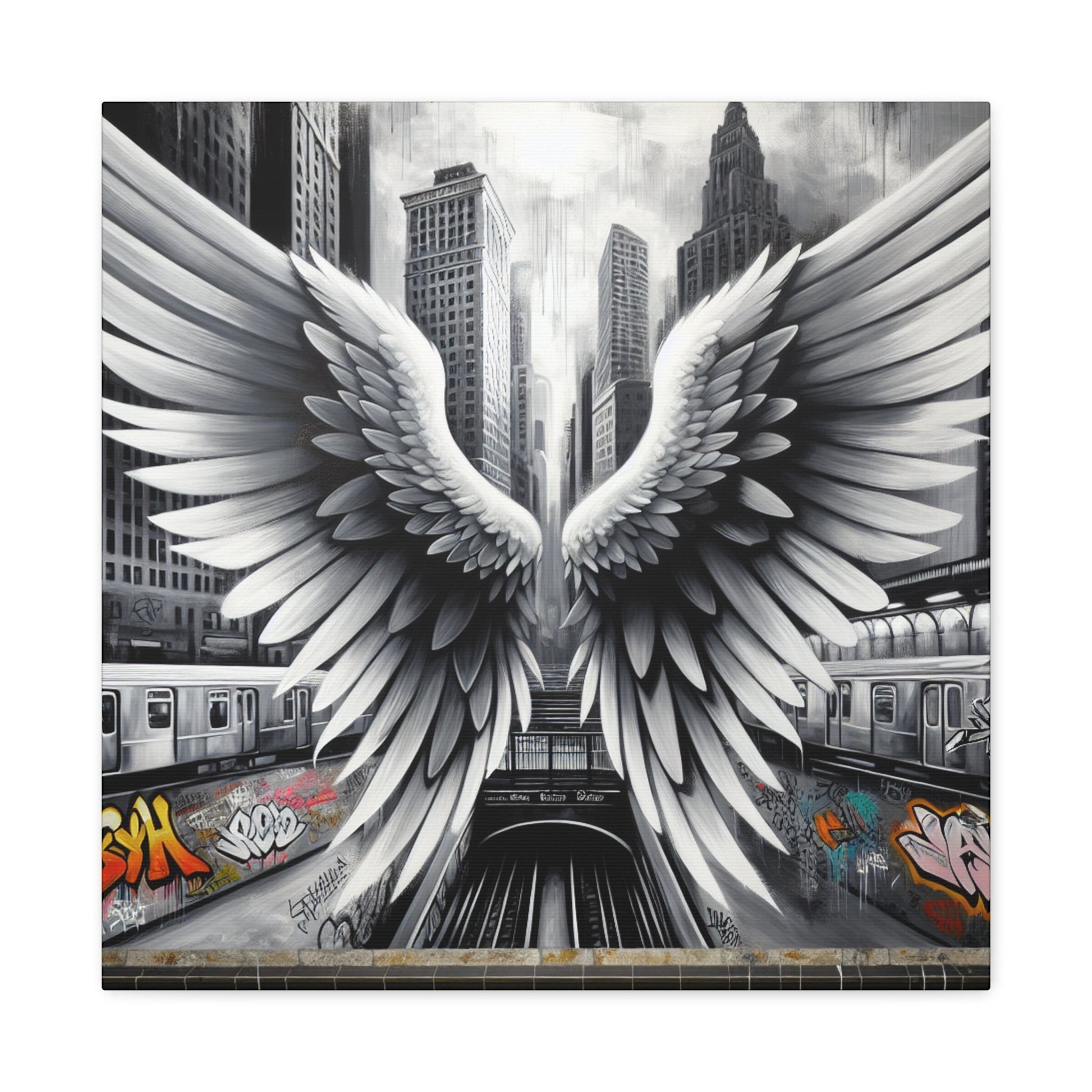 "Mystical Wings in Urban Chaos" - Canvas - Authentic4Us