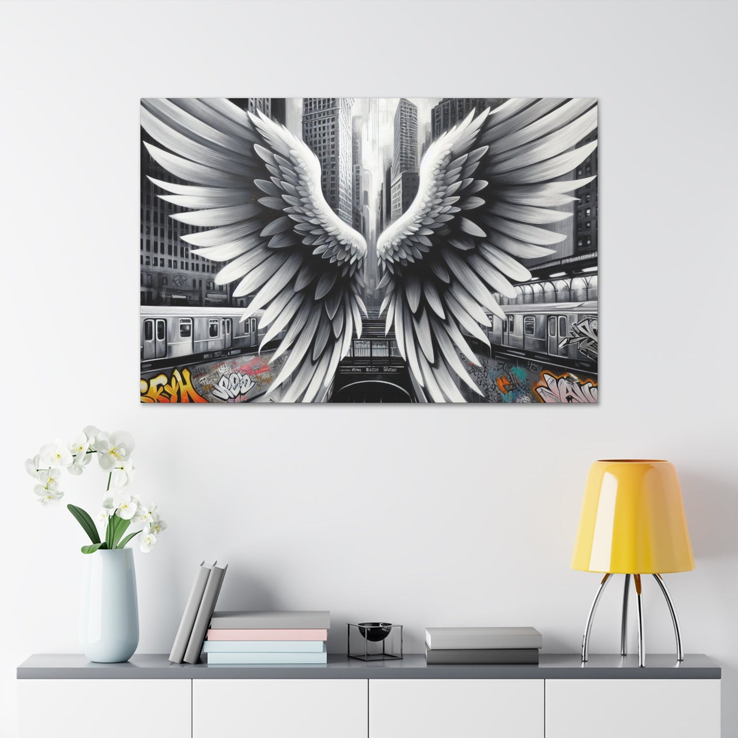 "Mystical Wings in Urban Chaos" - Canvas - Authentic4Us