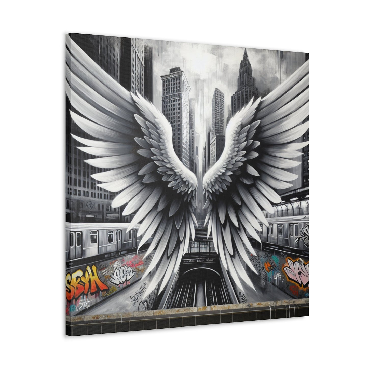 "Mystical Wings in Urban Chaos" - Canvas - Authentic4Us