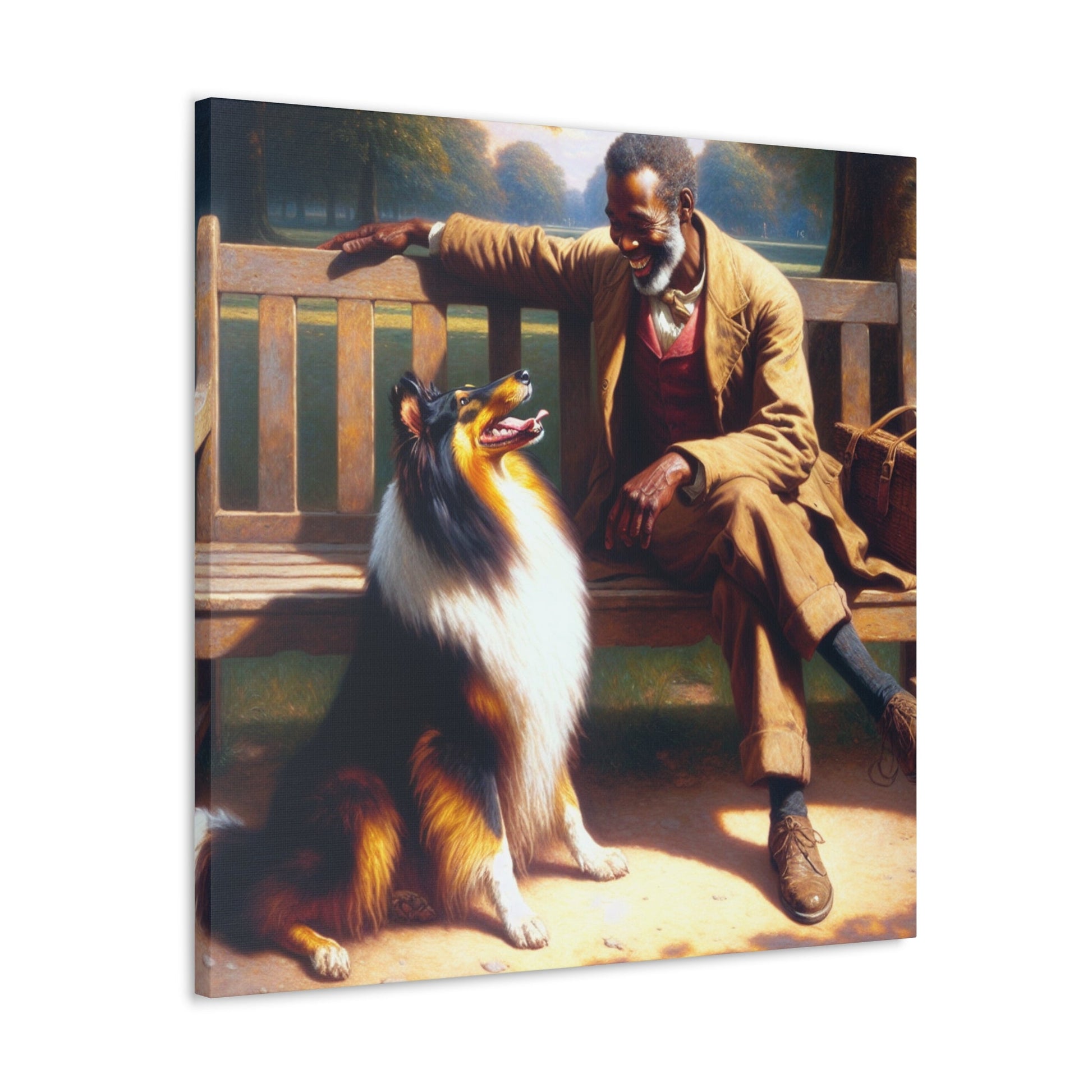 "Park Bliss with Man and Collie" - Canvas - Authentic4Us