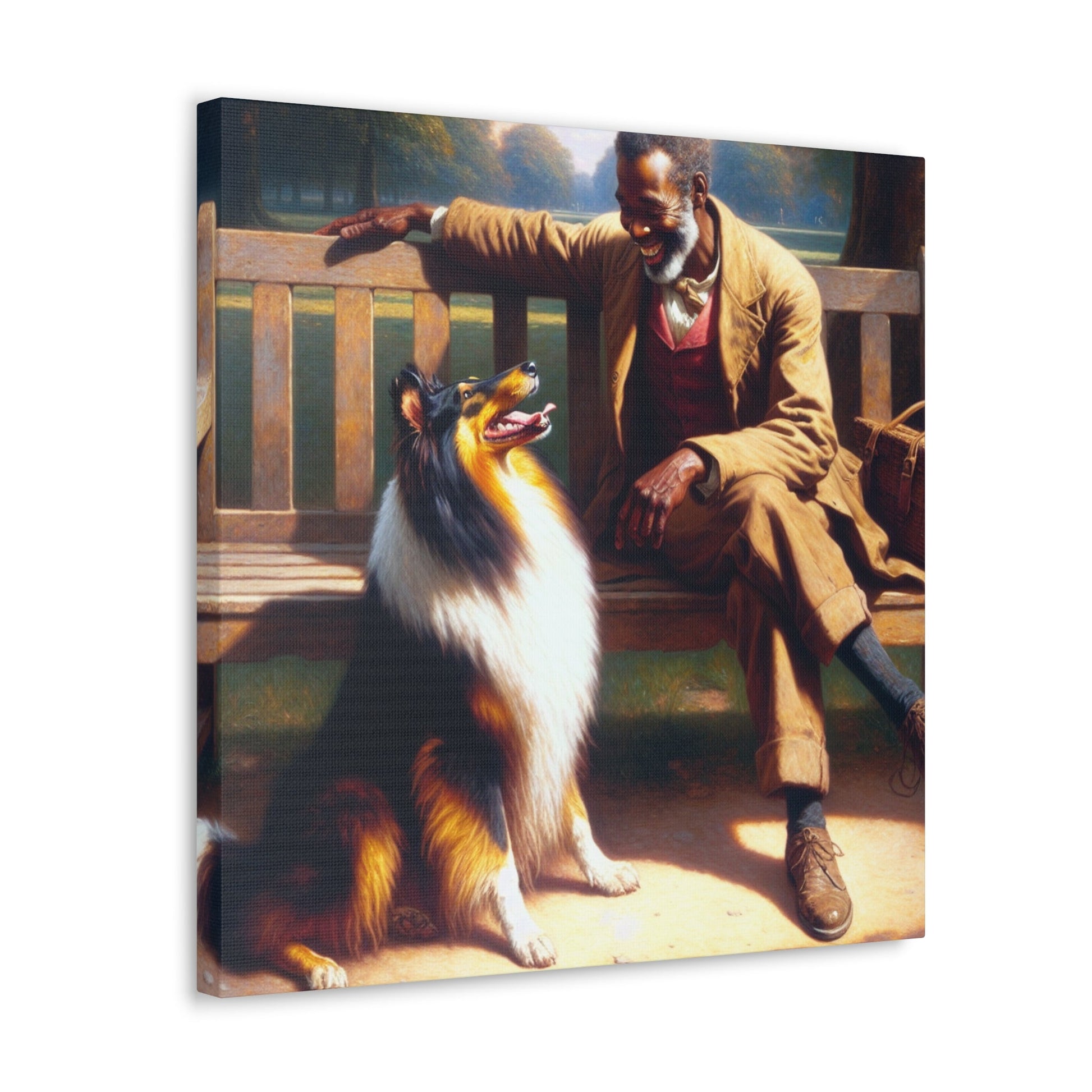 "Park Bliss with Man and Collie" - Canvas - Authentic4Us