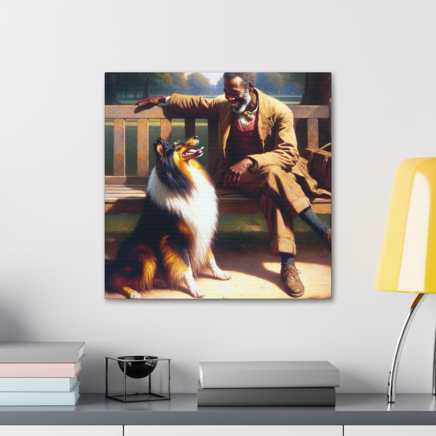 "Park Bliss with Man and Collie" - Canvas - Authentic4Us