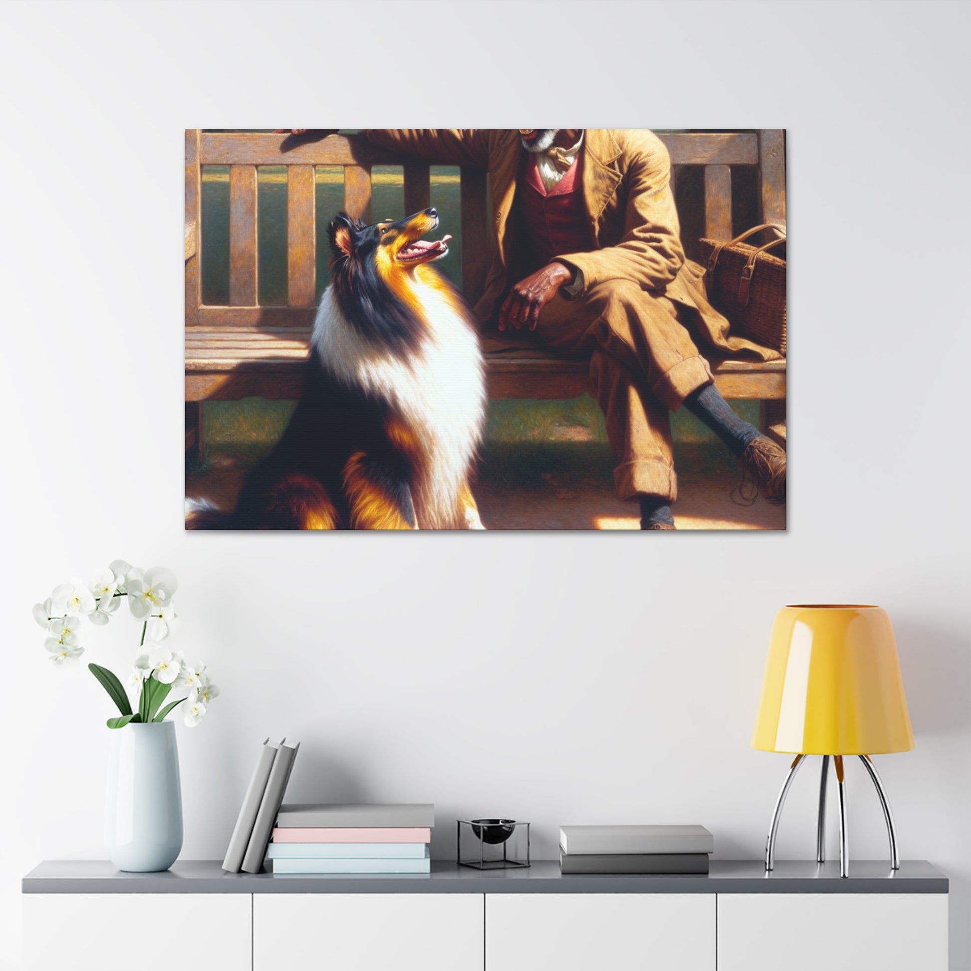 "Park Bliss with Man and Collie" - Canvas - Authentic4Us