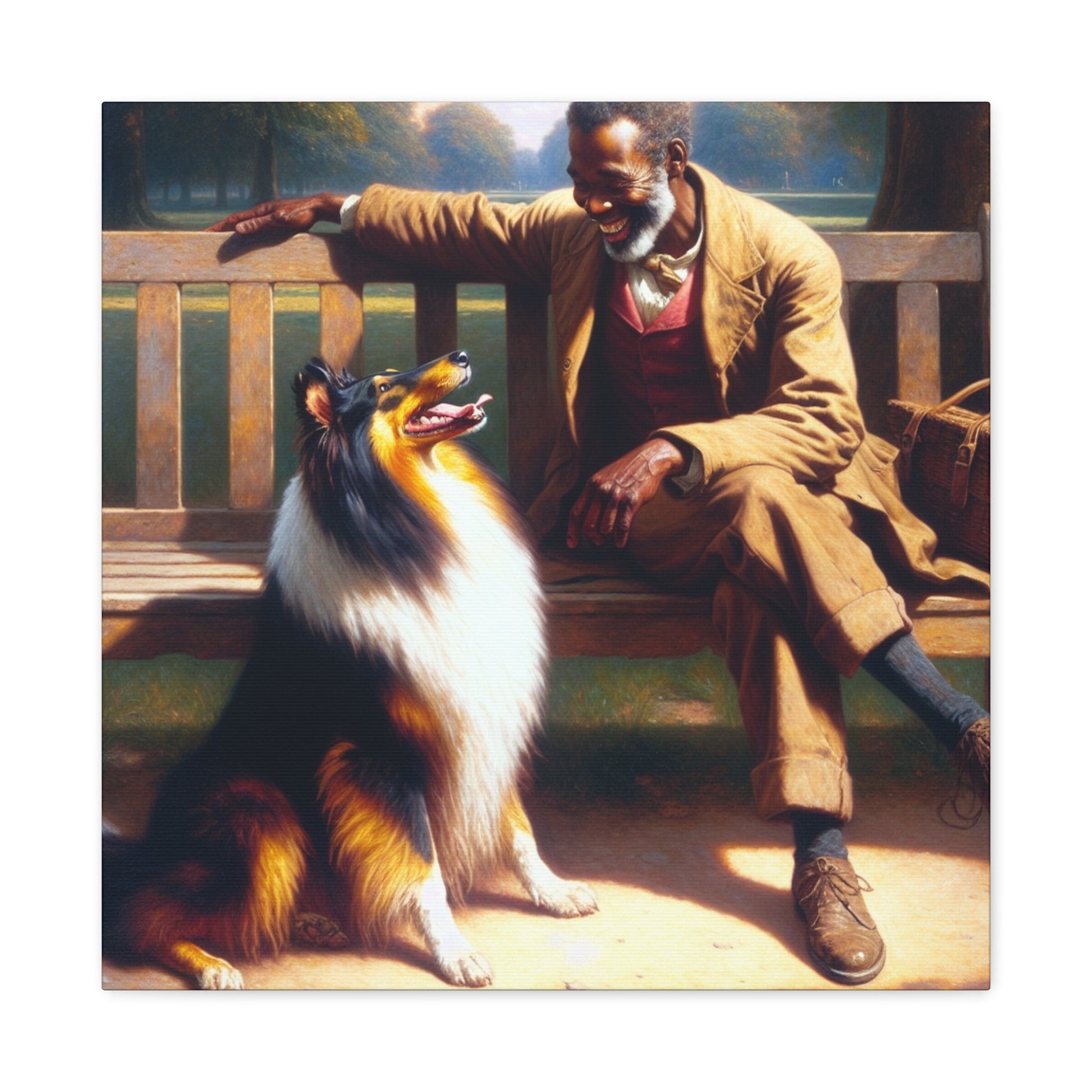 "Park Bliss with Man and Collie" - Canvas - Authentic4Us