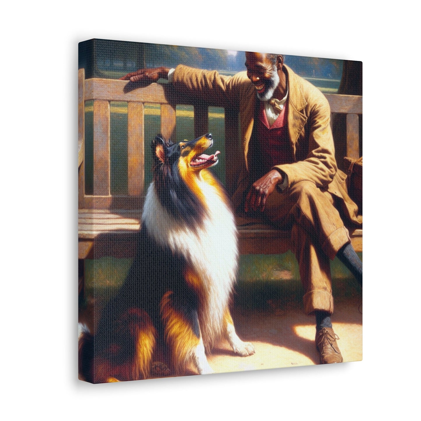 "Park Bliss with Man and Collie" - Canvas - Authentic4Us