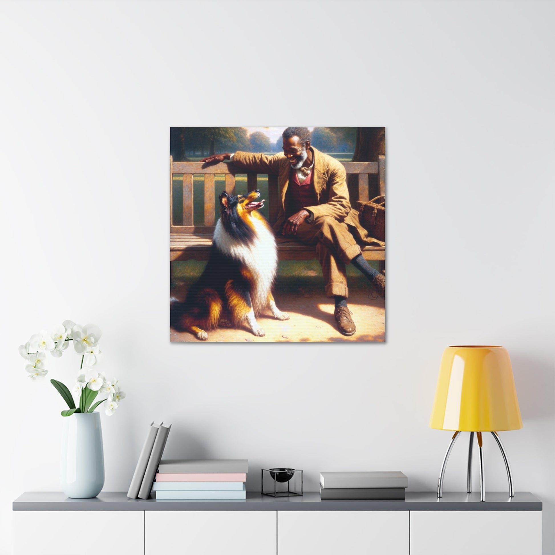 "Park Bliss with Man and Collie" - Canvas - Authentic4Us