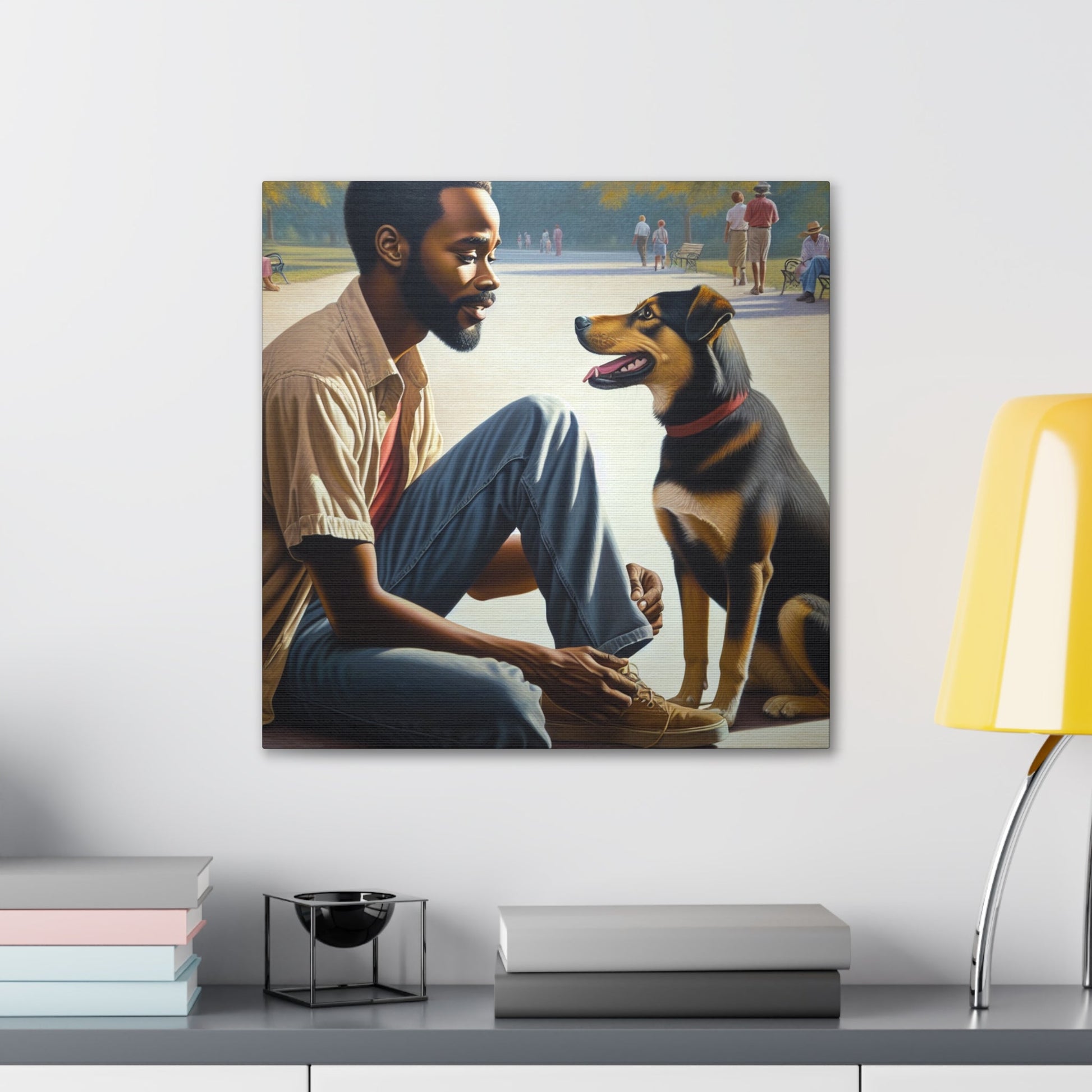 "Park Serenity with Man and Dog" - Canvas - Authentic4Us