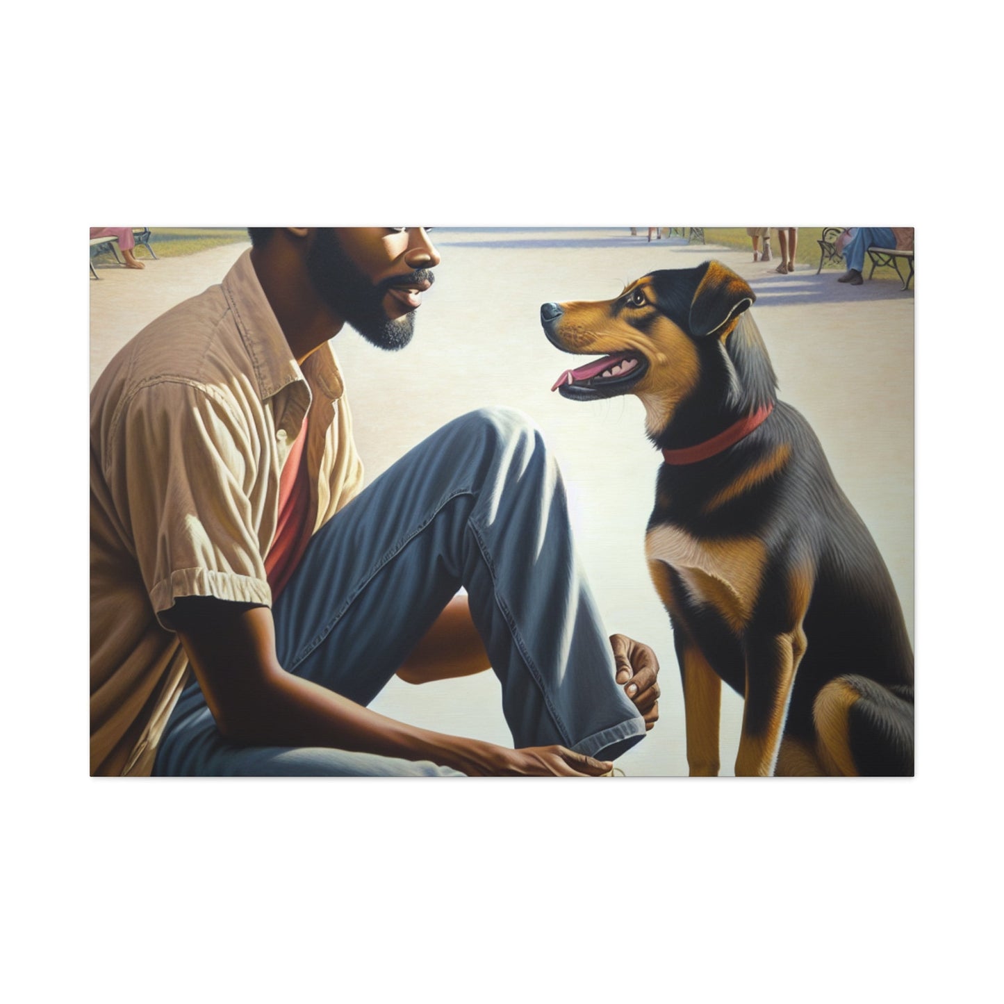 "Park Serenity with Man and Dog" - Canvas - Authentic4Us