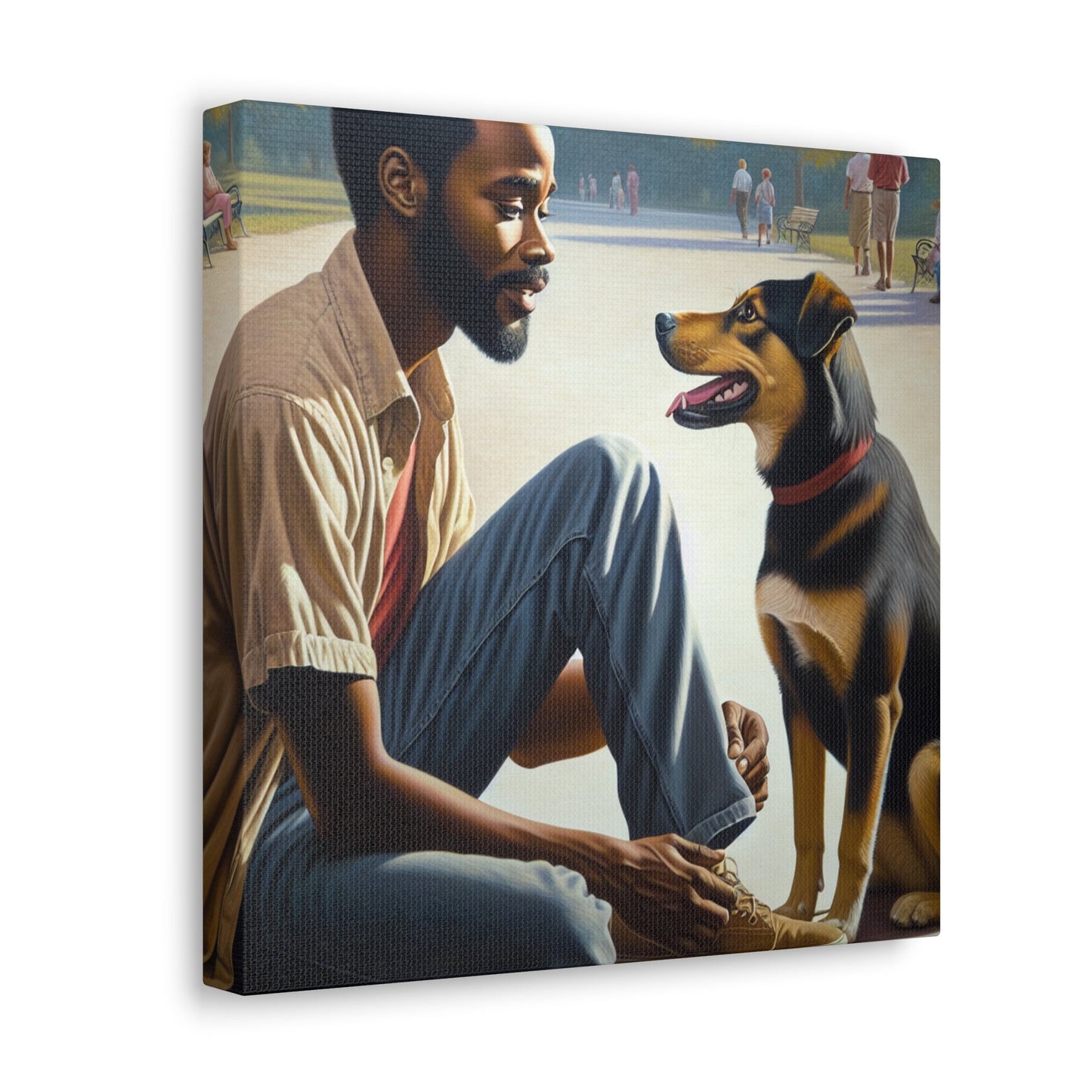 "Park Serenity with Man and Dog" - Canvas - Authentic4Us