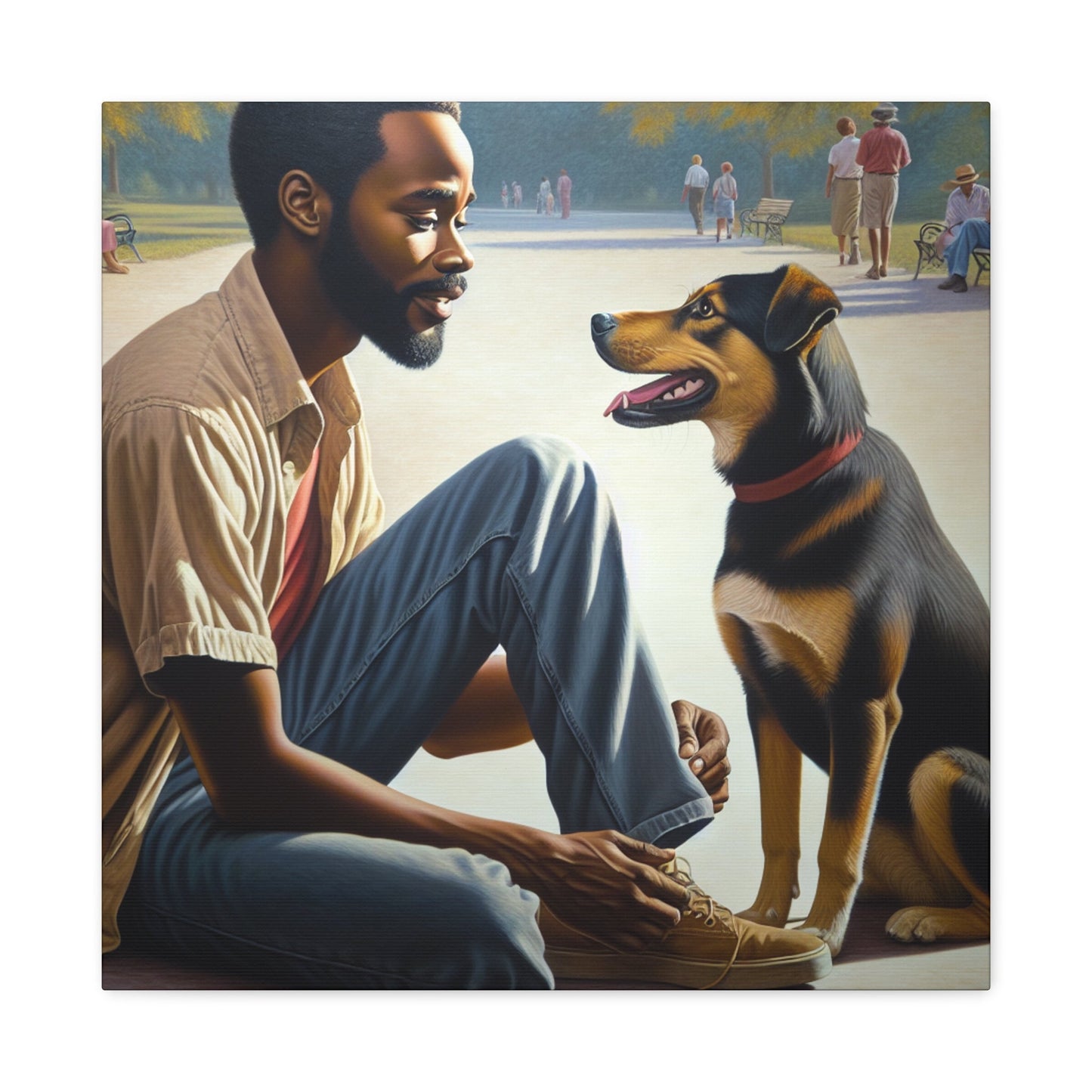 "Park Serenity with Man and Dog" - Canvas - Authentic4Us