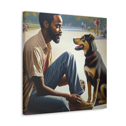 "Park Serenity with Man and Dog" - Canvas - Authentic4Us