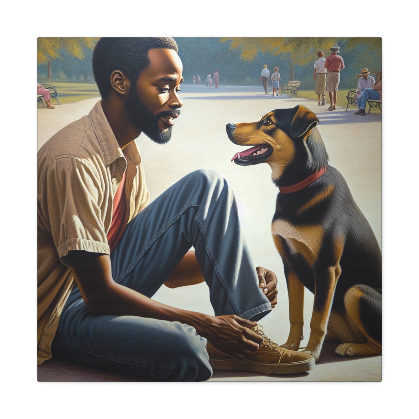 "Park Serenity with Man and Dog" - Canvas - Authentic4Us