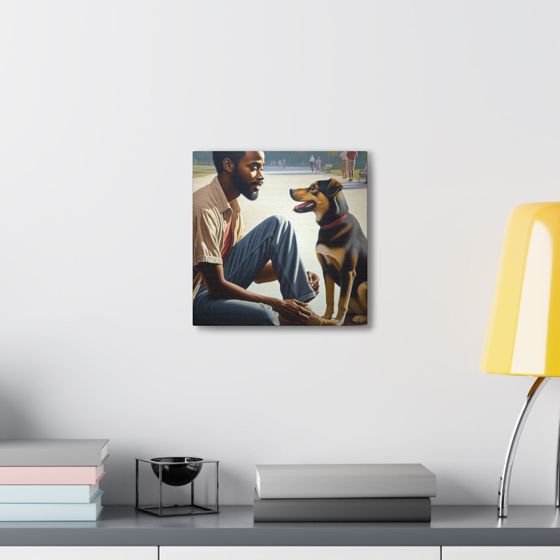 "Park Serenity with Man and Dog" - Canvas - Authentic4Us