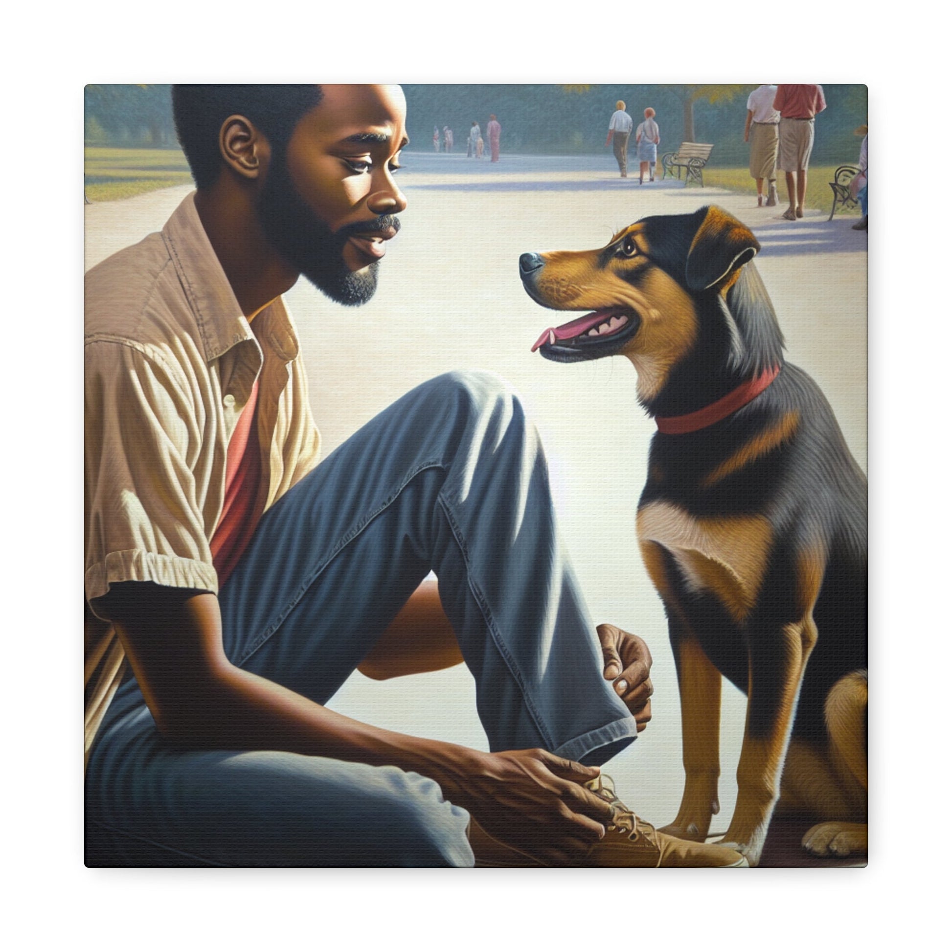 "Park Serenity with Man and Dog" - Canvas - Authentic4Us