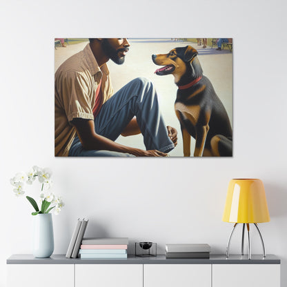 "Park Serenity with Man and Dog" - Canvas - Authentic4Us