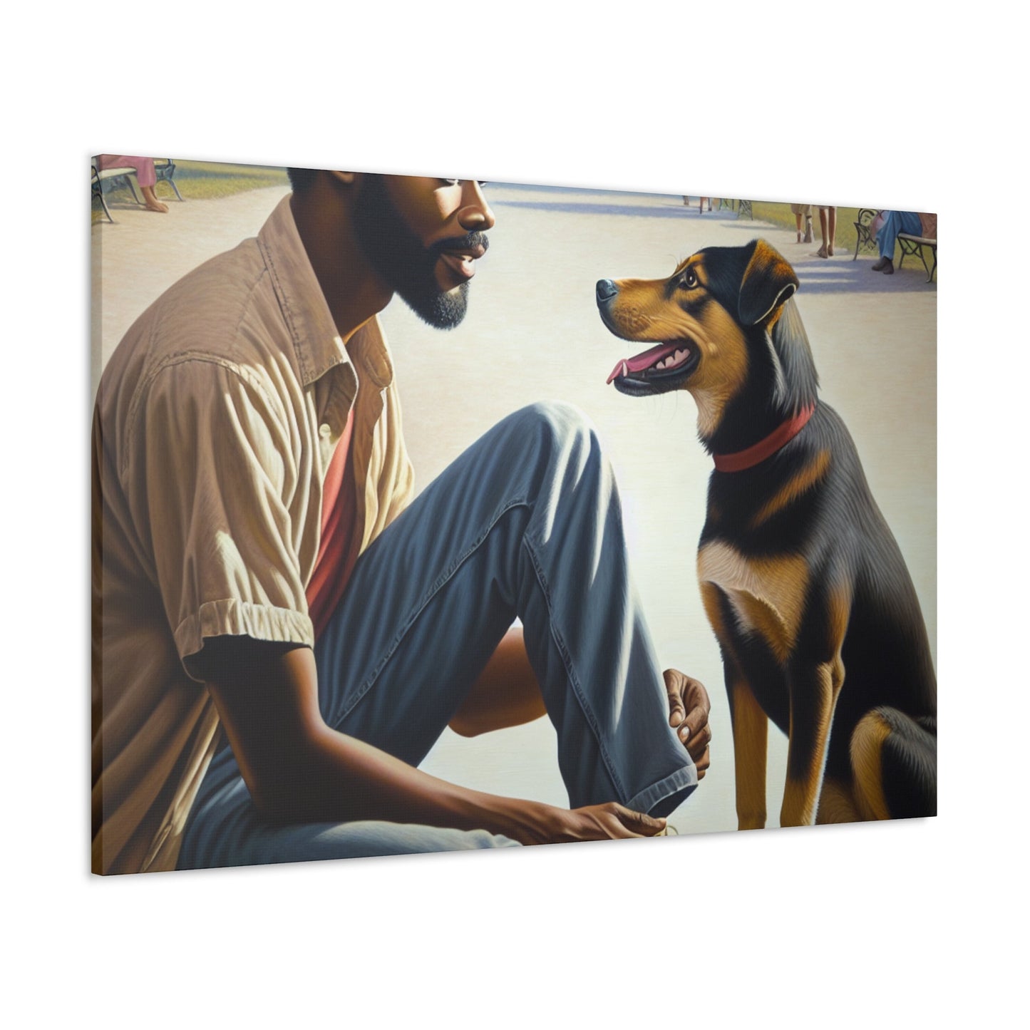 "Park Serenity with Man and Dog" - Canvas - Authentic4Us