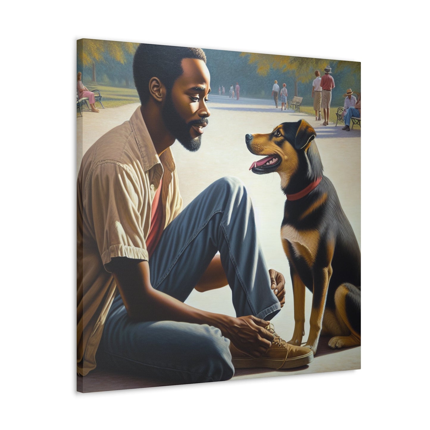 "Park Serenity with Man and Dog" - Canvas - Authentic4Us