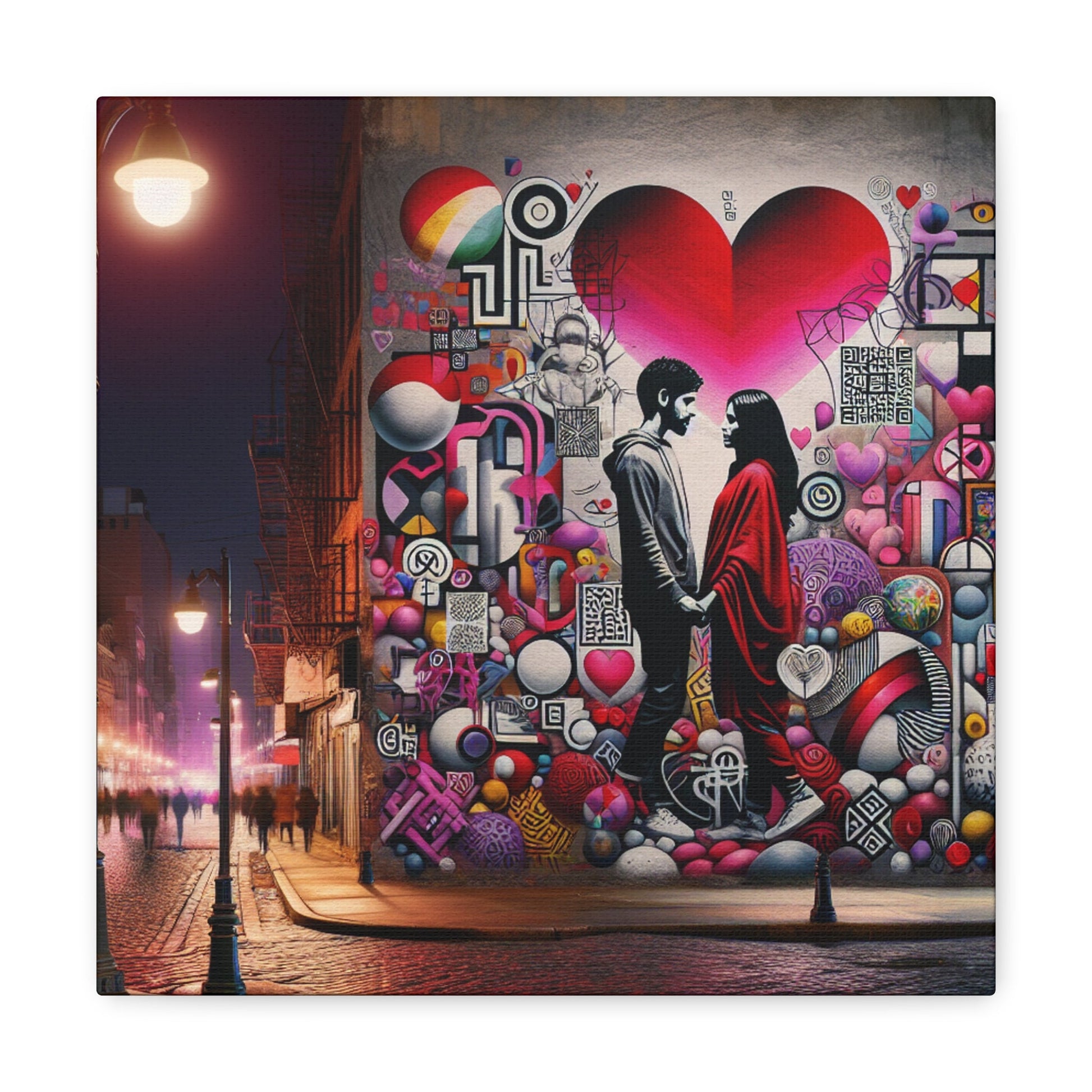 "Romantic Silhouettes in Colorful Street" - Canvas - Authentic4Us