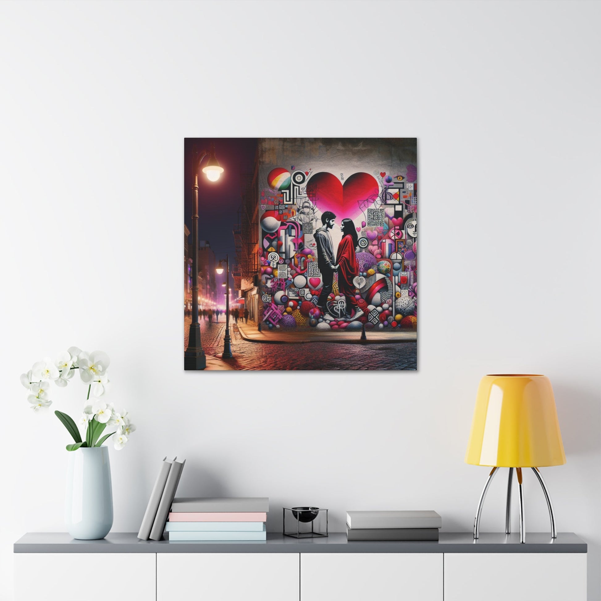 "Romantic Silhouettes in Colorful Street" - Canvas - Authentic4Us