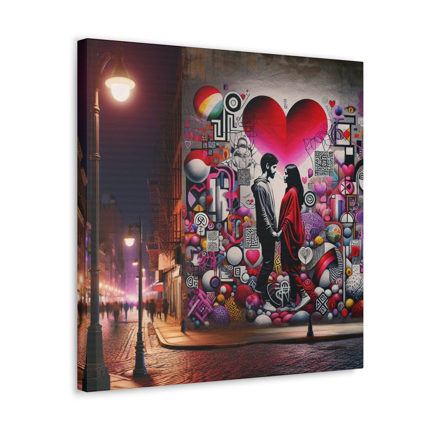 "Romantic Silhouettes in Colorful Street" - Canvas - Authentic4Us