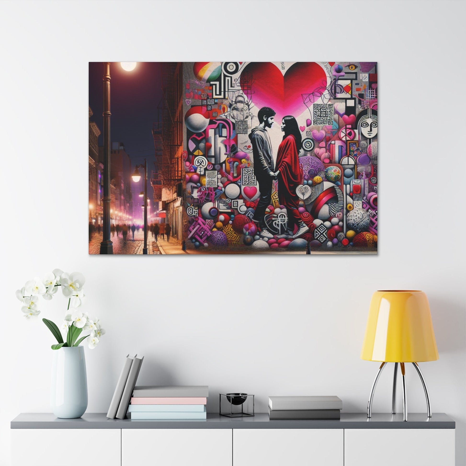 "Romantic Silhouettes in Colorful Street" - Canvas - Authentic4Us