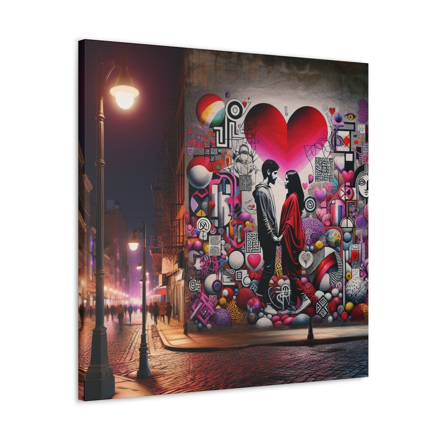 "Romantic Silhouettes in Colorful Street" - Canvas - Authentic4Us