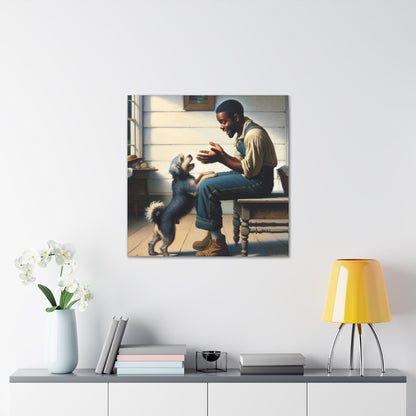 "Rustic Bond: Man and Dog" - Canvas - Authentic4Us