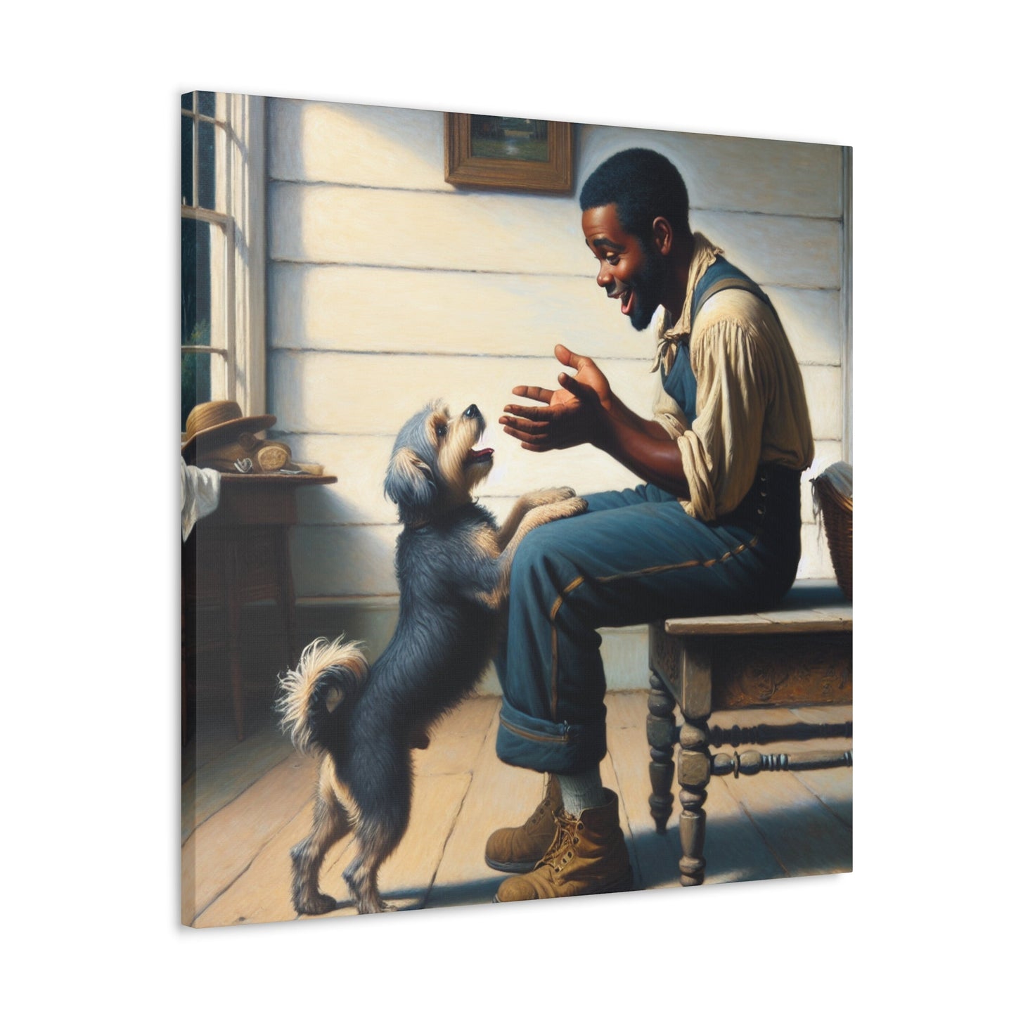 "Rustic Bond: Man and Dog" - Canvas - Authentic4Us