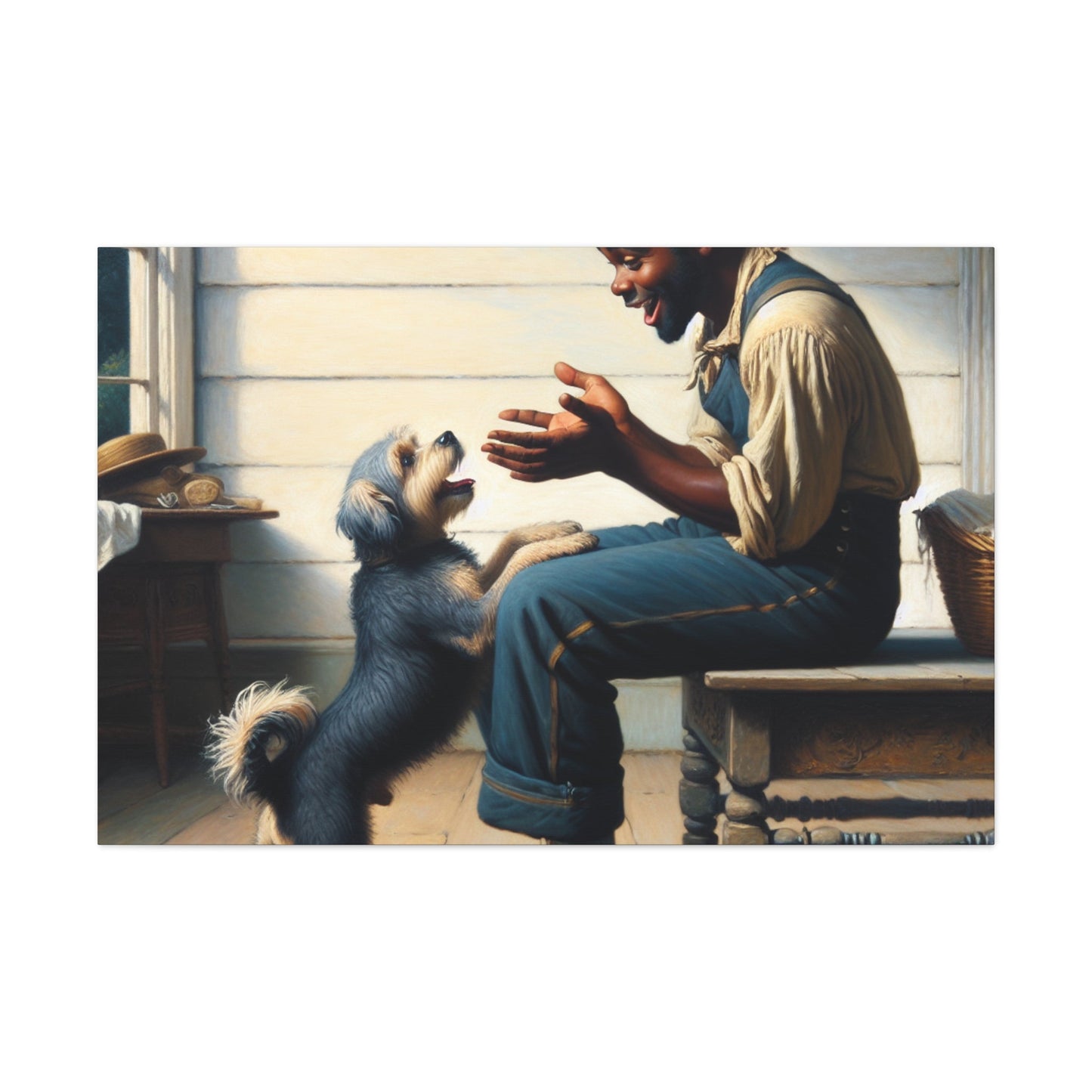 "Rustic Bond: Man and Dog" - Canvas - Authentic4Us