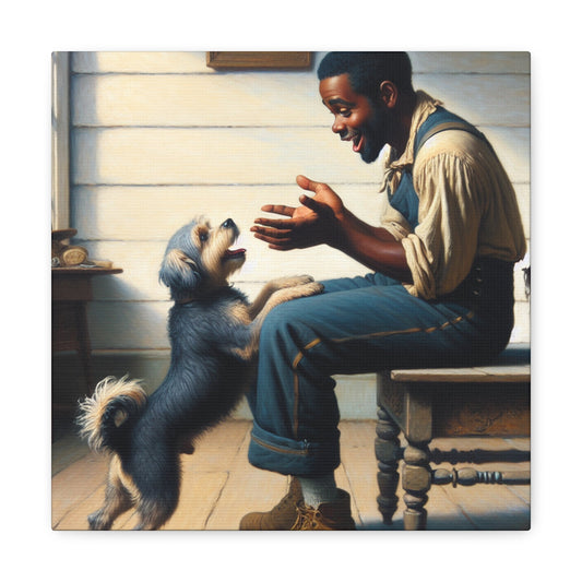 "Rustic Bond: Man and Dog" - Canvas - Authentic4Us