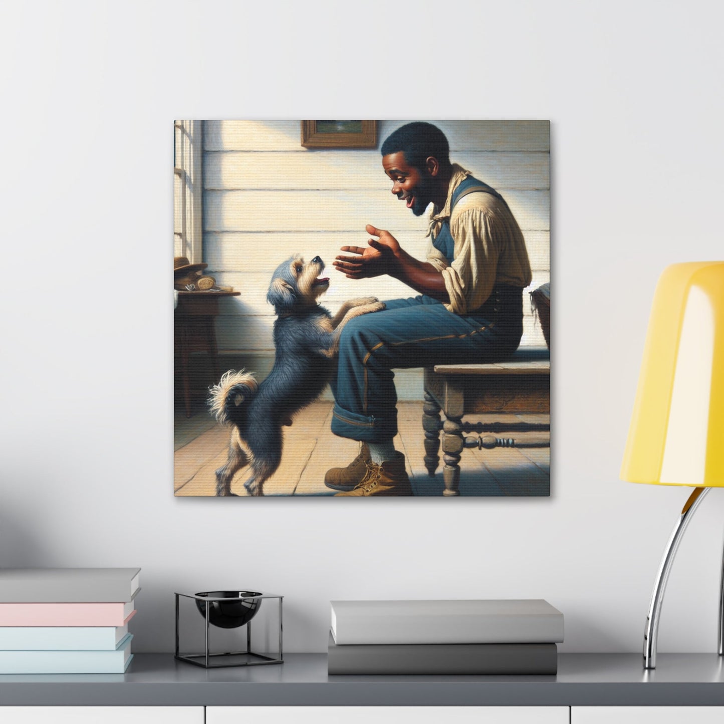 "Rustic Bond: Man and Dog" - Canvas - Authentic4Us