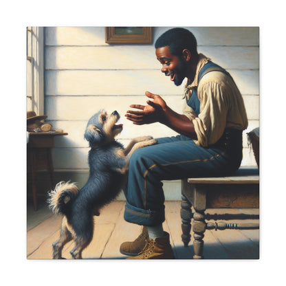 "Rustic Bond: Man and Dog" - Canvas - Authentic4Us