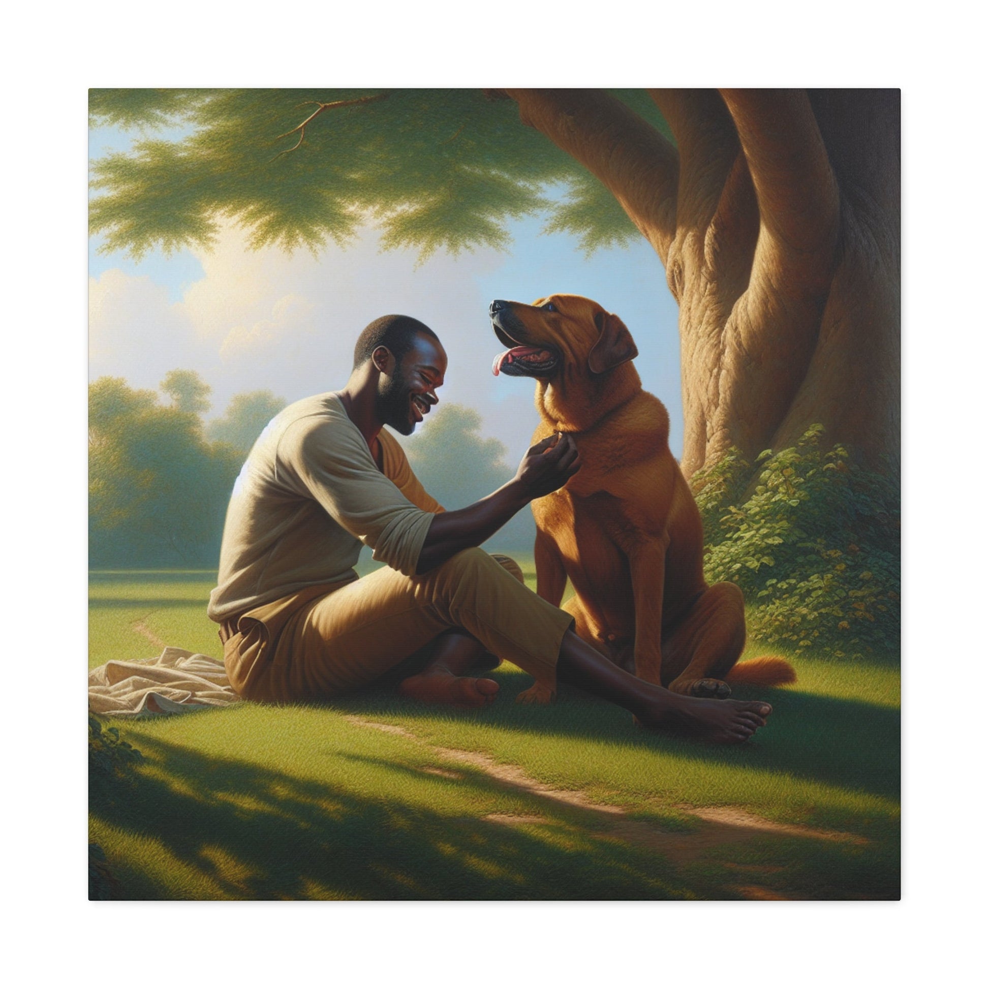 "Serene Companionship Under Tree" - Canvas - Authentic4Us