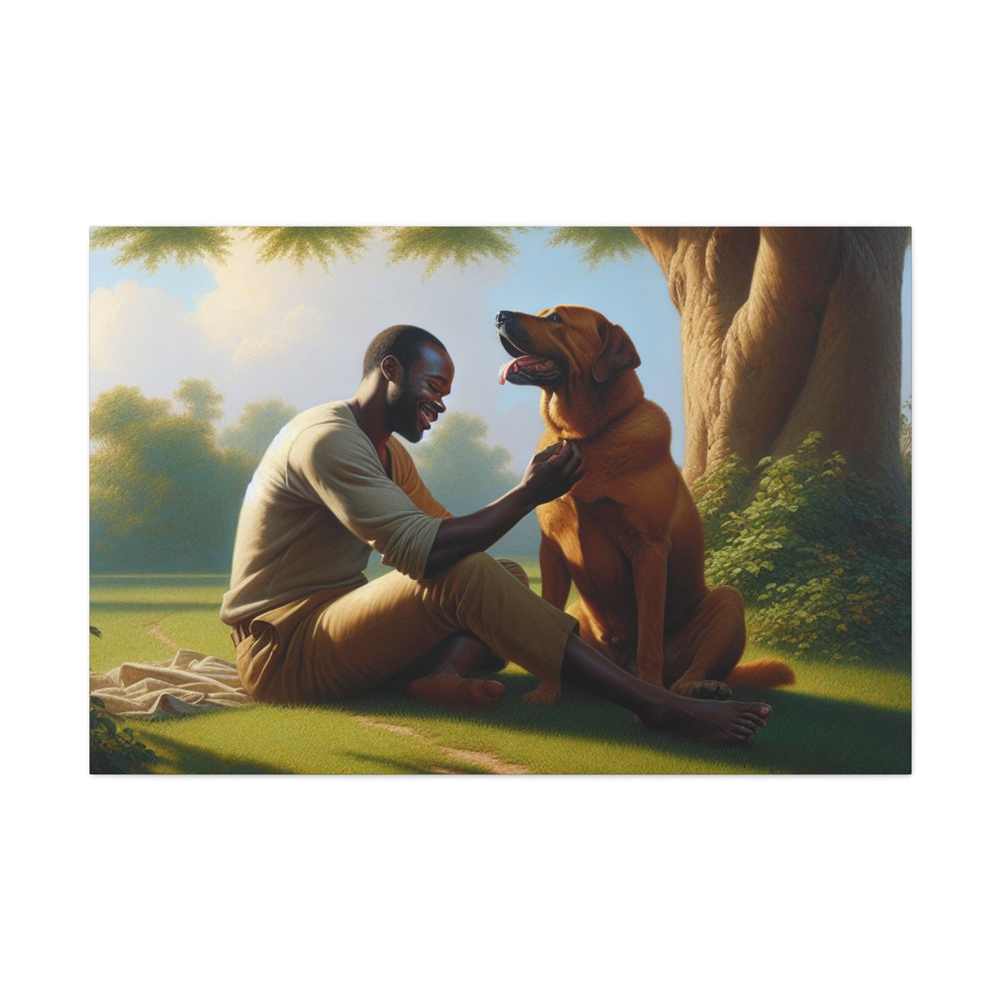 "Serene Companionship Under Tree" - Canvas - Authentic4Us