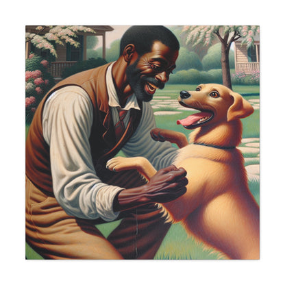 "Serene Springtime: Man and Dog Joy" - Canvas - Authentic4Us