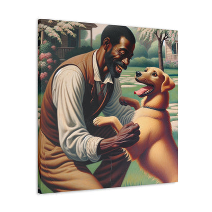 "Serene Springtime: Man and Dog Joy" - Canvas - Authentic4Us