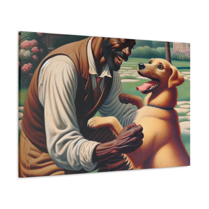 "Serene Springtime: Man and Dog Joy" - Canvas - Authentic4Us