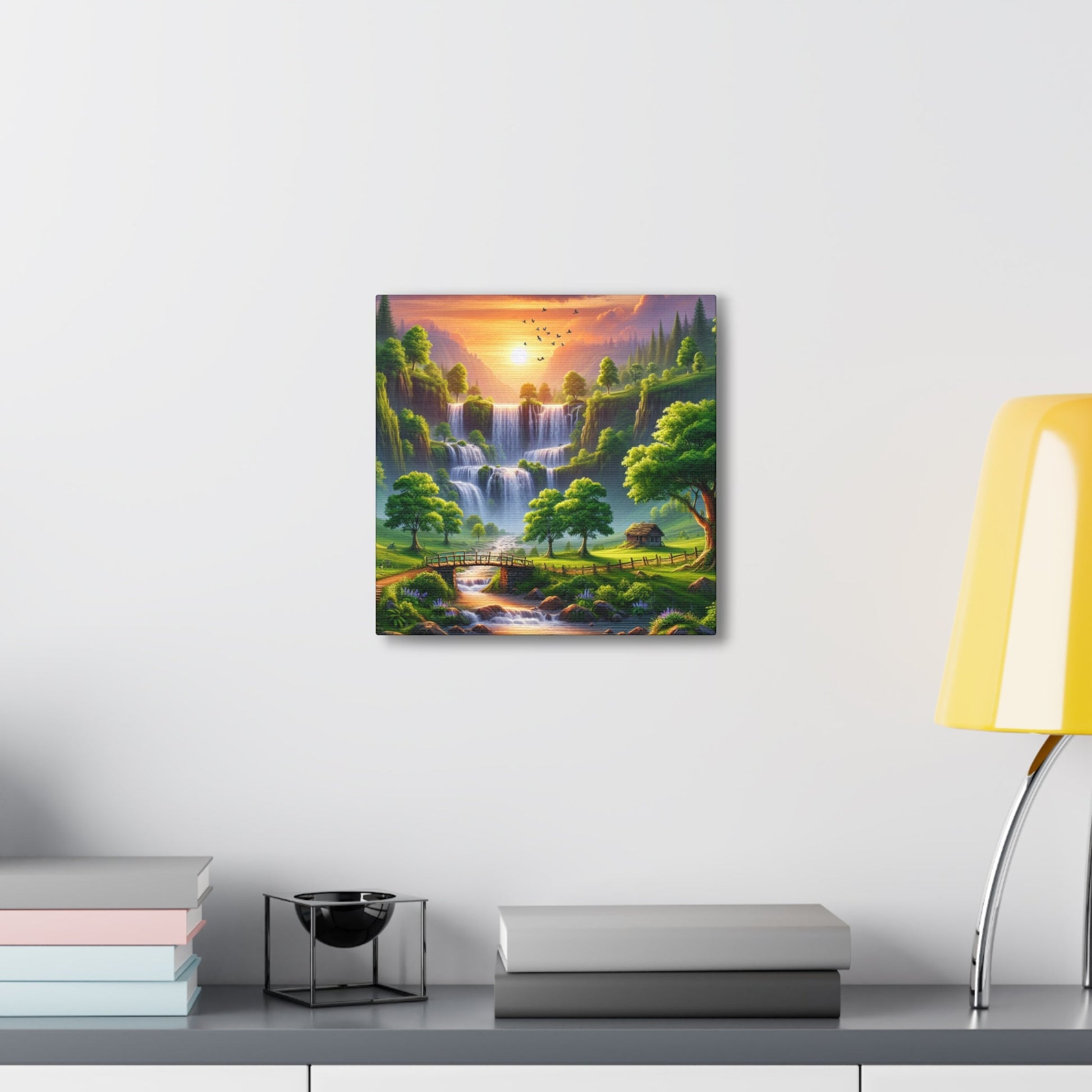 "Serenity Falls: Majestic Waterfall Painting" - Canvas - Authentic4Us