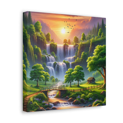 "Serenity Falls: Majestic Waterfall Painting" - Canvas - Authentic4Us