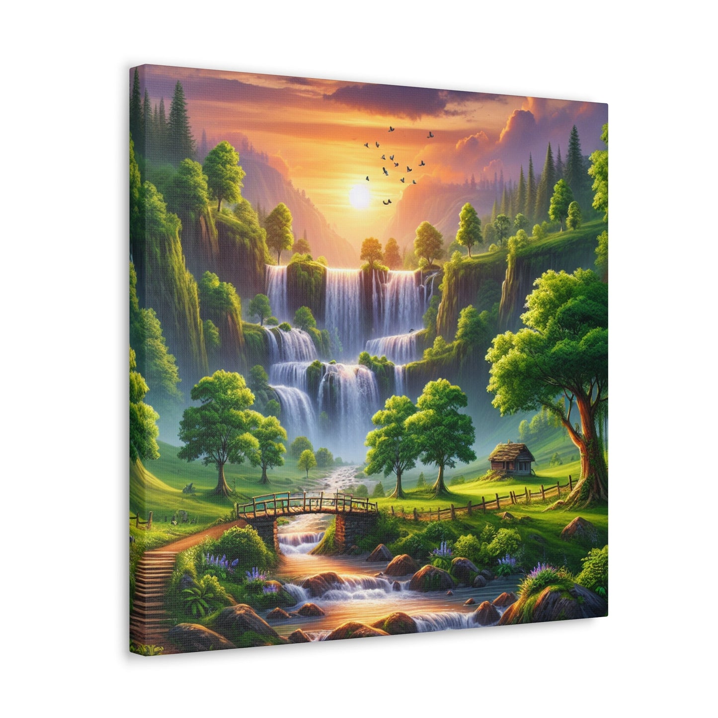 "Serenity Falls: Majestic Waterfall Painting" - Canvas - Authentic4Us