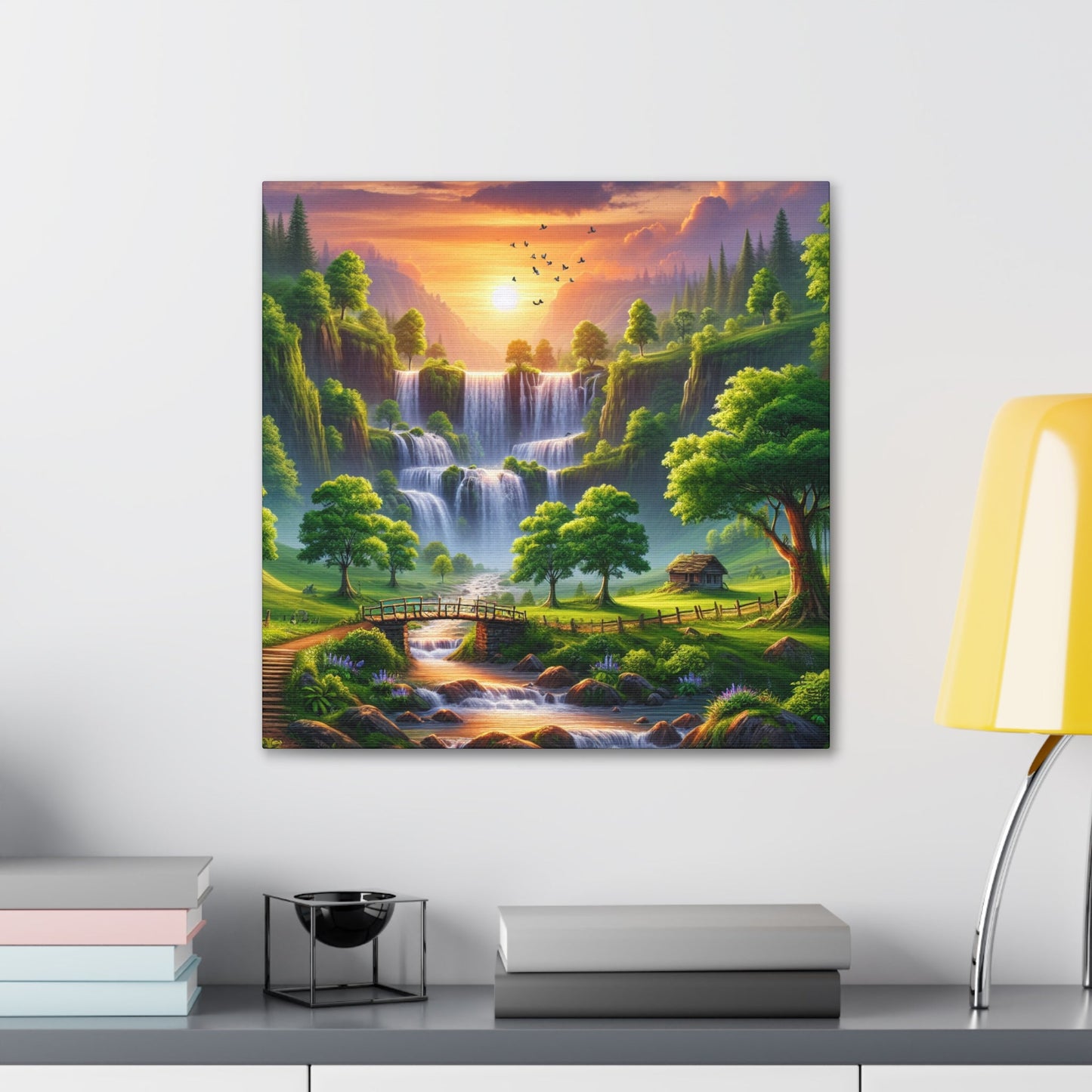 "Serenity Falls: Majestic Waterfall Painting" - Canvas - Authentic4Us