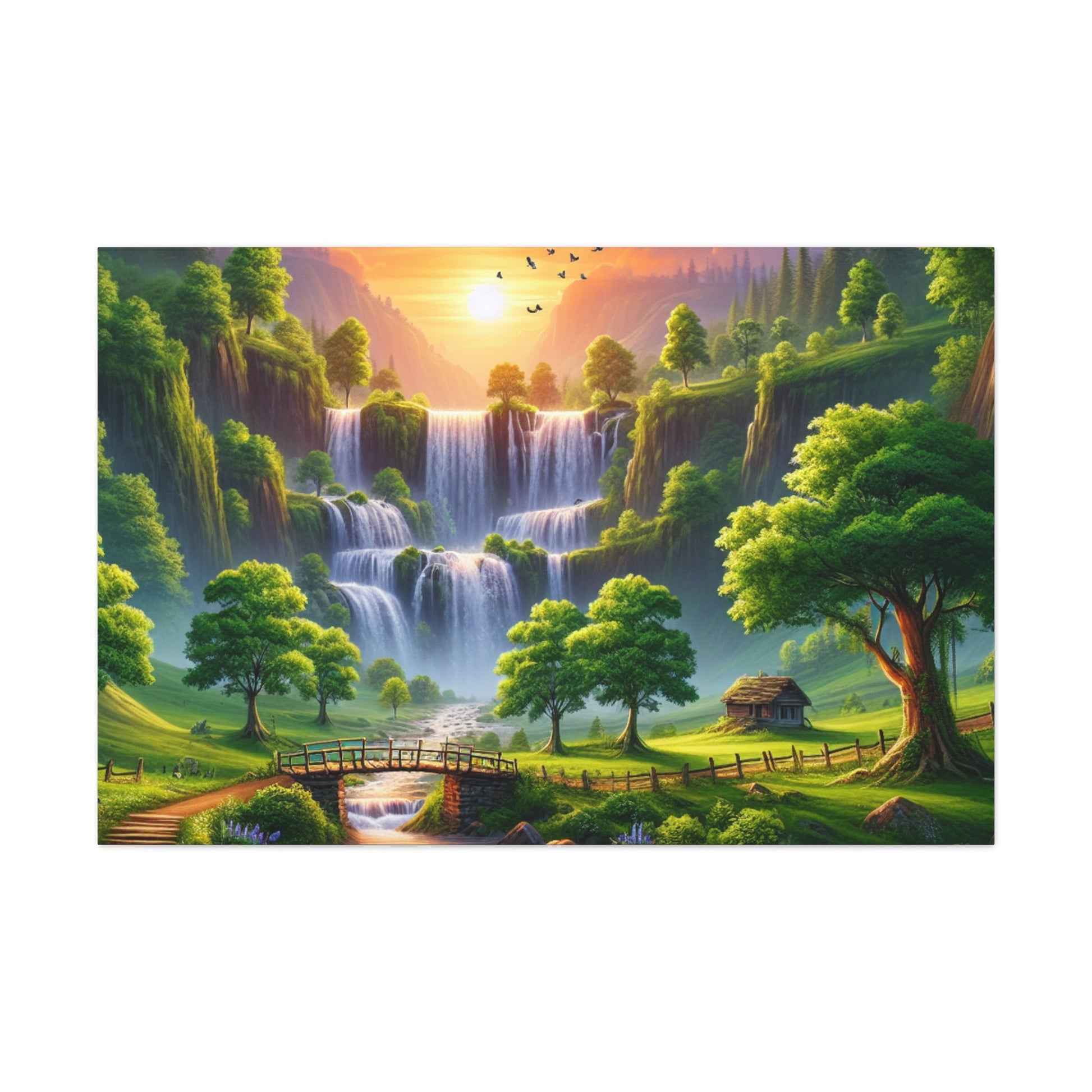 "Serenity Falls: Majestic Waterfall Painting" - Canvas - Authentic4Us