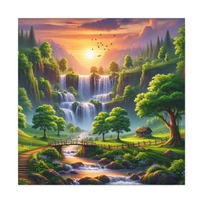 "Serenity Falls: Majestic Waterfall Painting" - Canvas - Authentic4Us