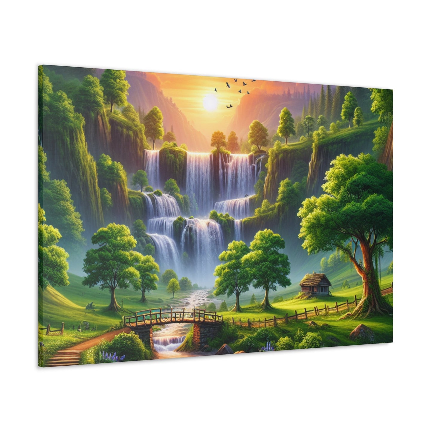 "Serenity Falls: Majestic Waterfall Painting" - Canvas - Authentic4Us