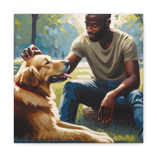 "Sunlit Bond: Man and Dog" - Canvas - Authentic4Us