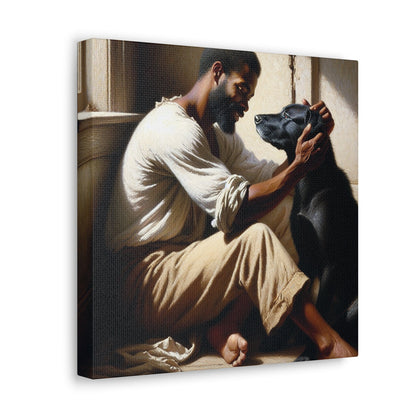 "Sunlit Serenity: Man and Dog" - Canvas - Authentic4Us